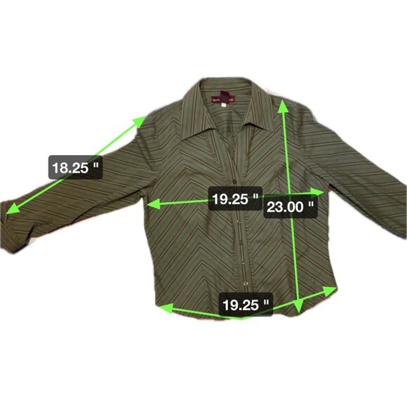 Jones Wear Jeans Fitted V Neck Collared Green Striped Blouse Top Sz XL - Picture 4 of 4